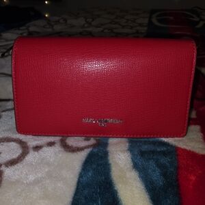 Karl Lagerfeld Red Pebbled Leather Wallet Clutch